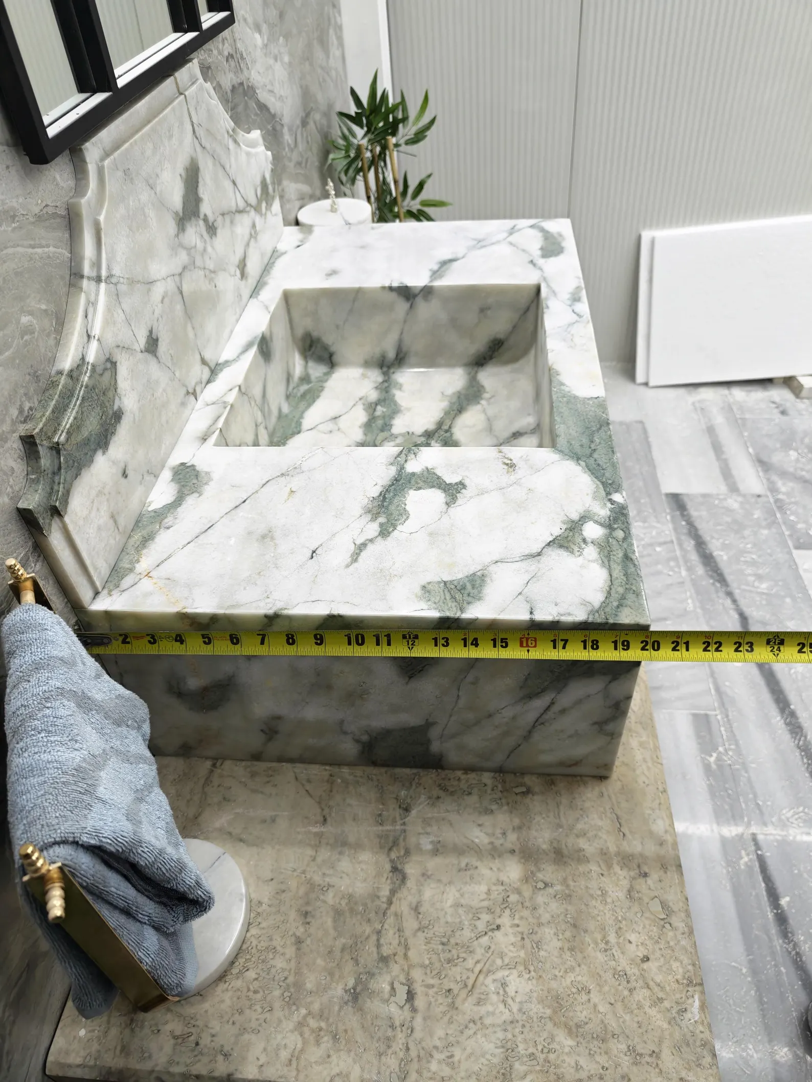Calacatta Monet Mermer Lavabo – Yeşil Damarlı Beyaz Doğal Taş Banyo Lavabosu - Görsel 5