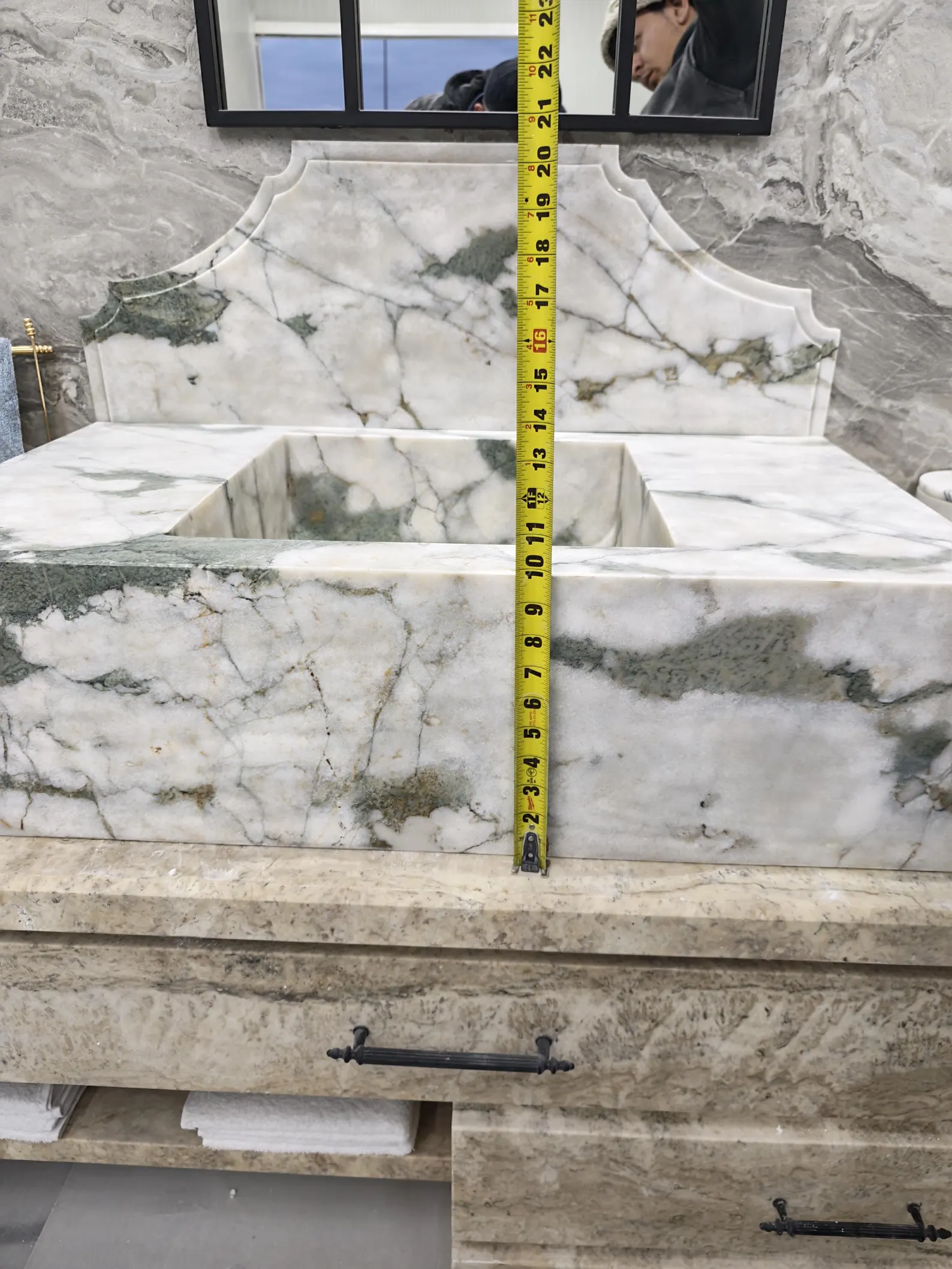 Calacatta Monet Mermer Lavabo – Yeşil Damarlı Beyaz Doğal Taş Banyo Lavabosu - Görsel 3