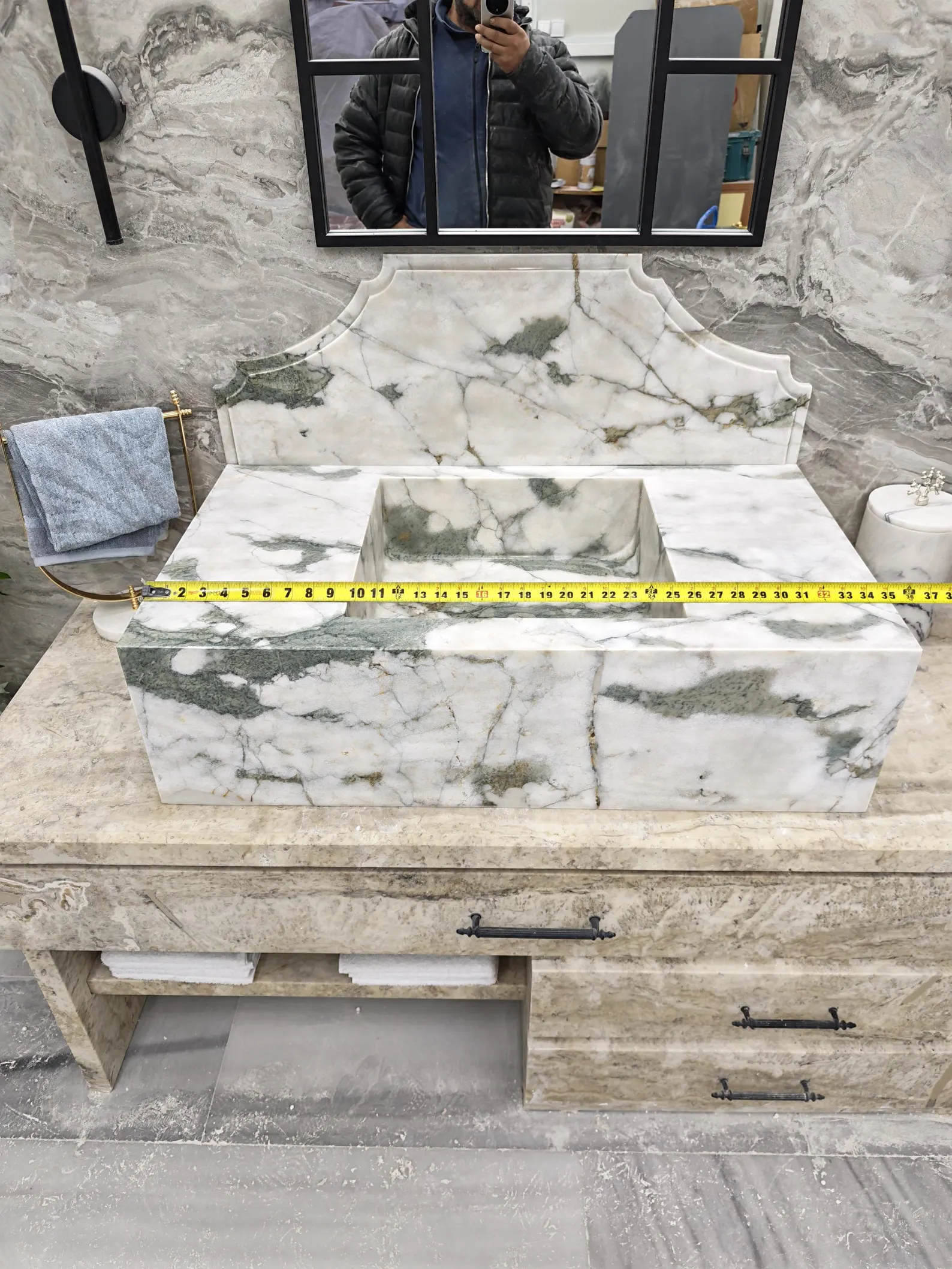 Calacatta Monet Mermer Lavabo – Yeşil Damarlı Beyaz Doğal Taş Banyo Lavabosu - Görsel 4