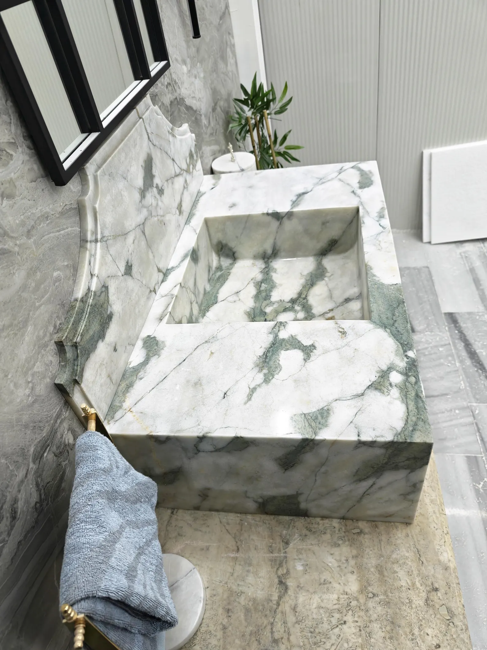 Calacatta Monet Mermer Lavabo – Yeşil Damarlı Beyaz Doğal Taş Banyo Lavabosu - Görsel 6