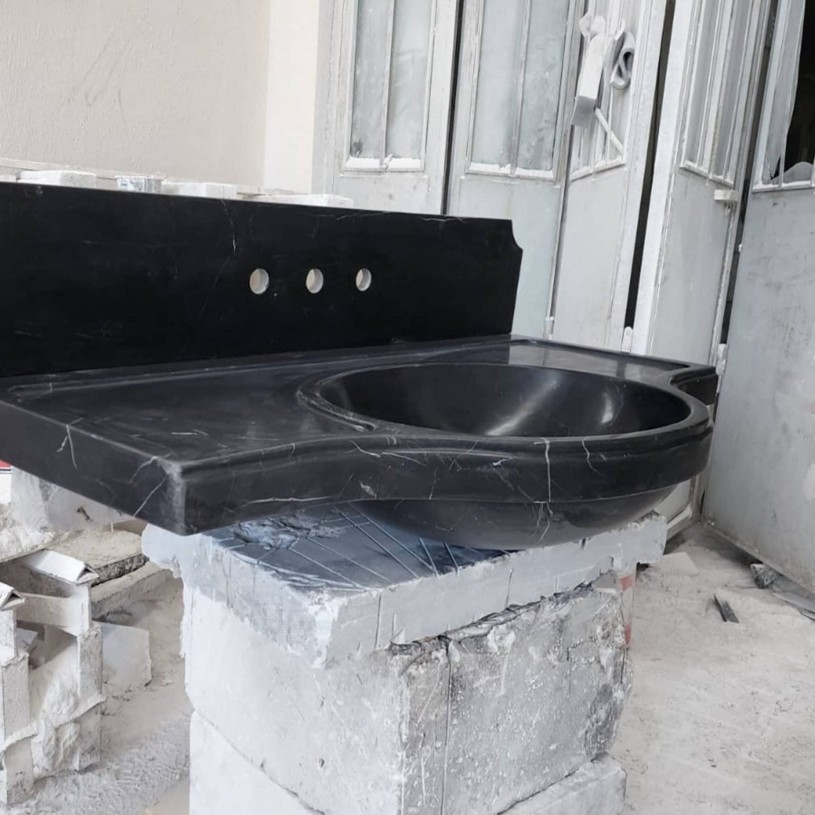 Nero Marquina Siyah Mermer Lavabo – Duvara Monte Modern Lüks Vanity - Görsel 2