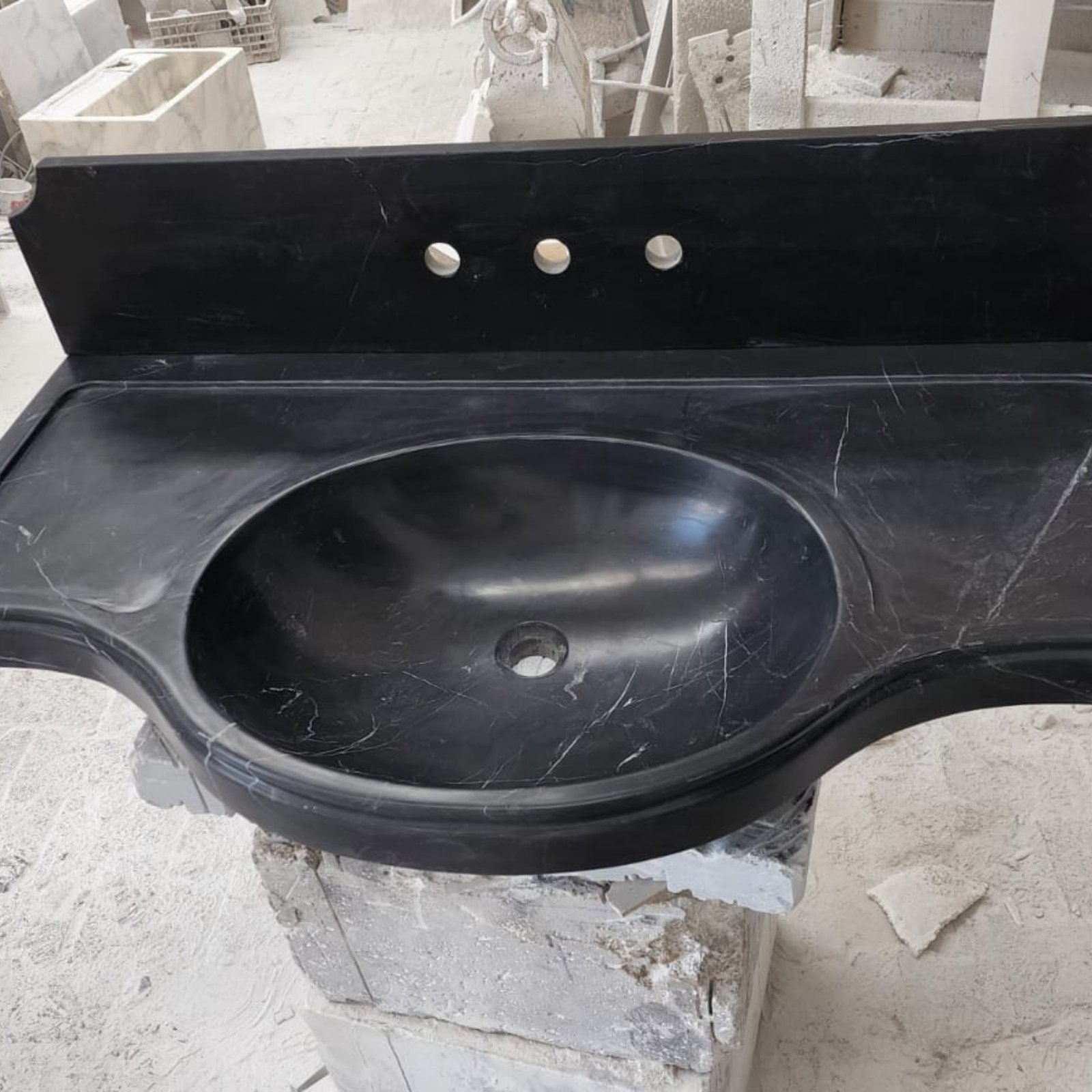 Nero Marquina Siyah Mermer Lavabo – Duvara Monte Modern Lüks Vanity - Görsel 3