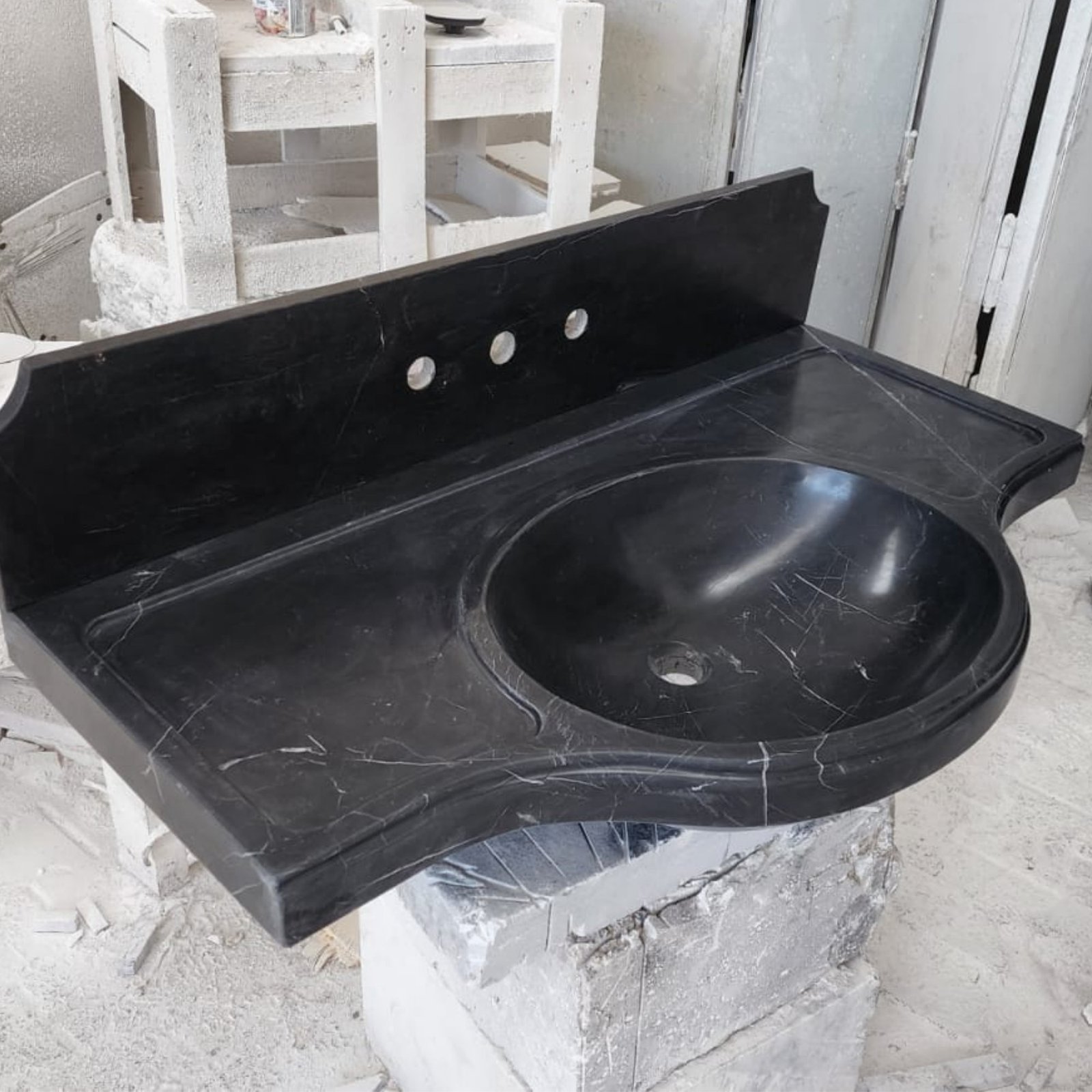 Nero Marquina Siyah Mermer Lavabo – Duvara Monte Modern Lüks Vanity - Görsel 5