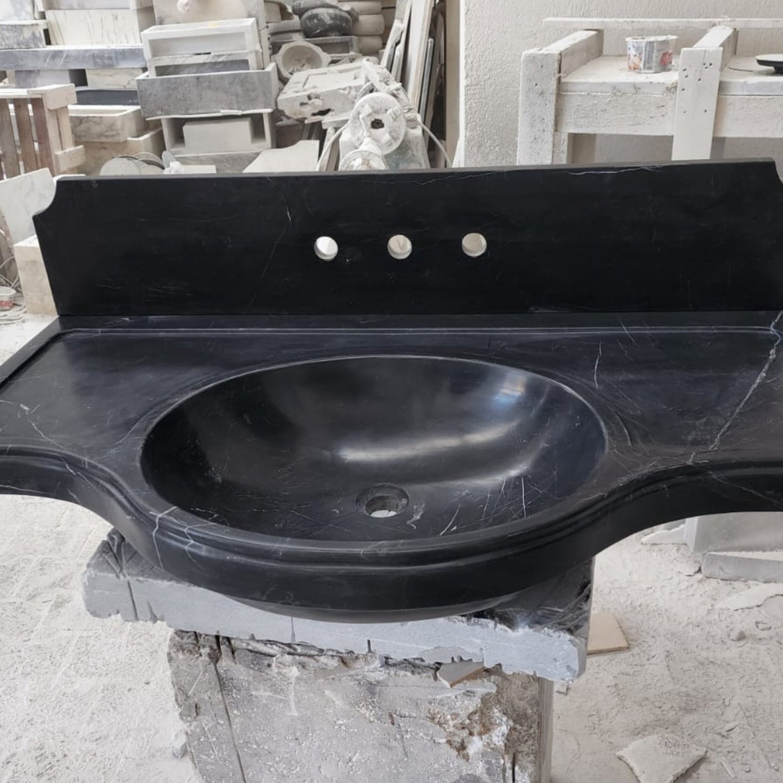 Nero Marquina Siyah Mermer Lavabo – Duvara Monte Modern Lüks Vanity - Görsel 6
