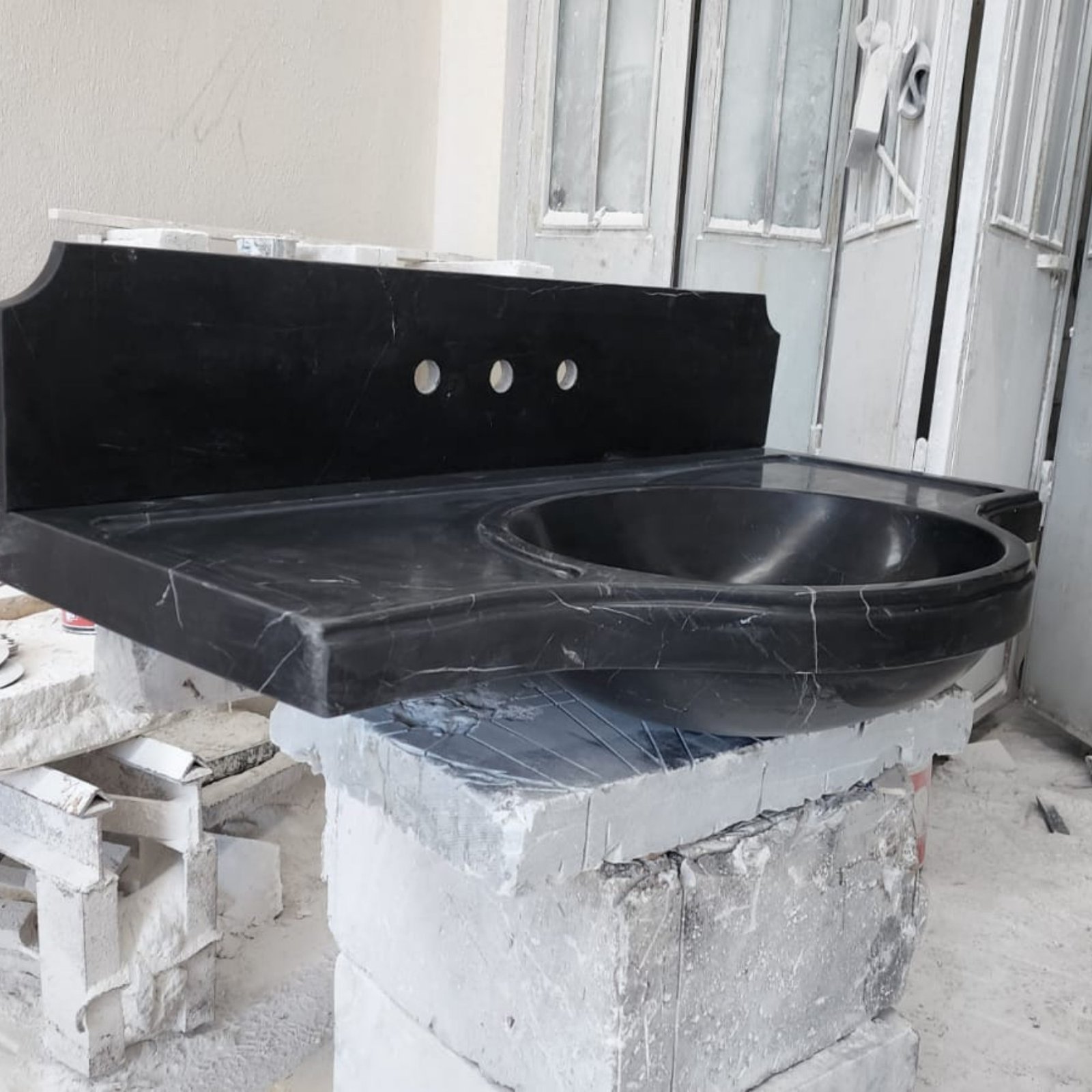 Nero Marquina Siyah Mermer Lavabo – Duvara Monte Modern Lüks Vanity - Görsel 8