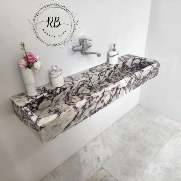 Calacatta Viola Mermer Lavabo – Duvara Monte (Wall Mount) Uzun Lüks Banyo Tezgahı (48")