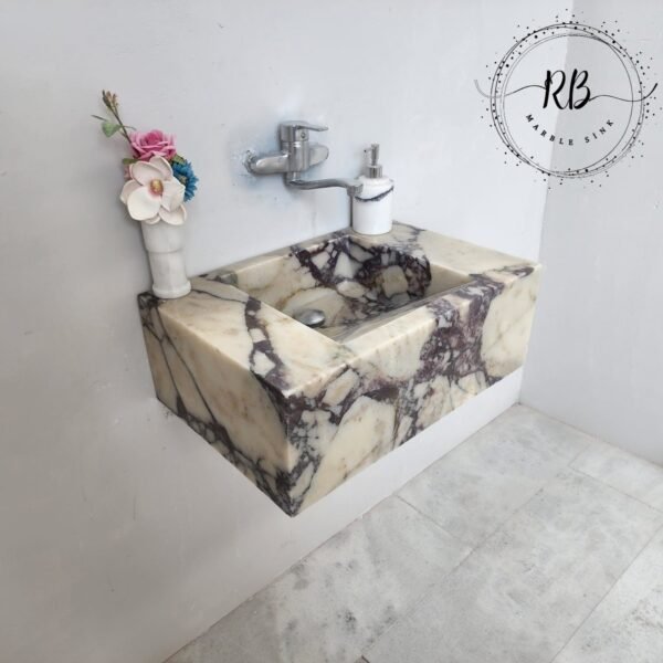 Calacatta Viola Mermer Lavabo – Duvara Monte Dikdörtgen Lüks Vanity