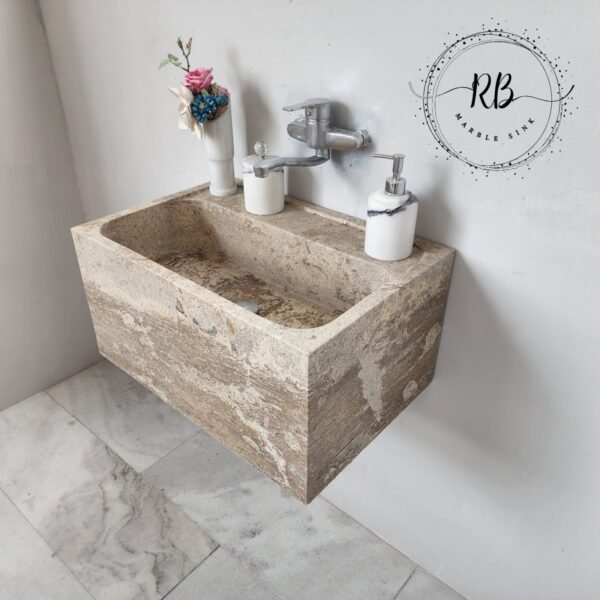 Rustik Traverten Lavabo – El Yapımı Doğal Taş Farmhouse Vanity