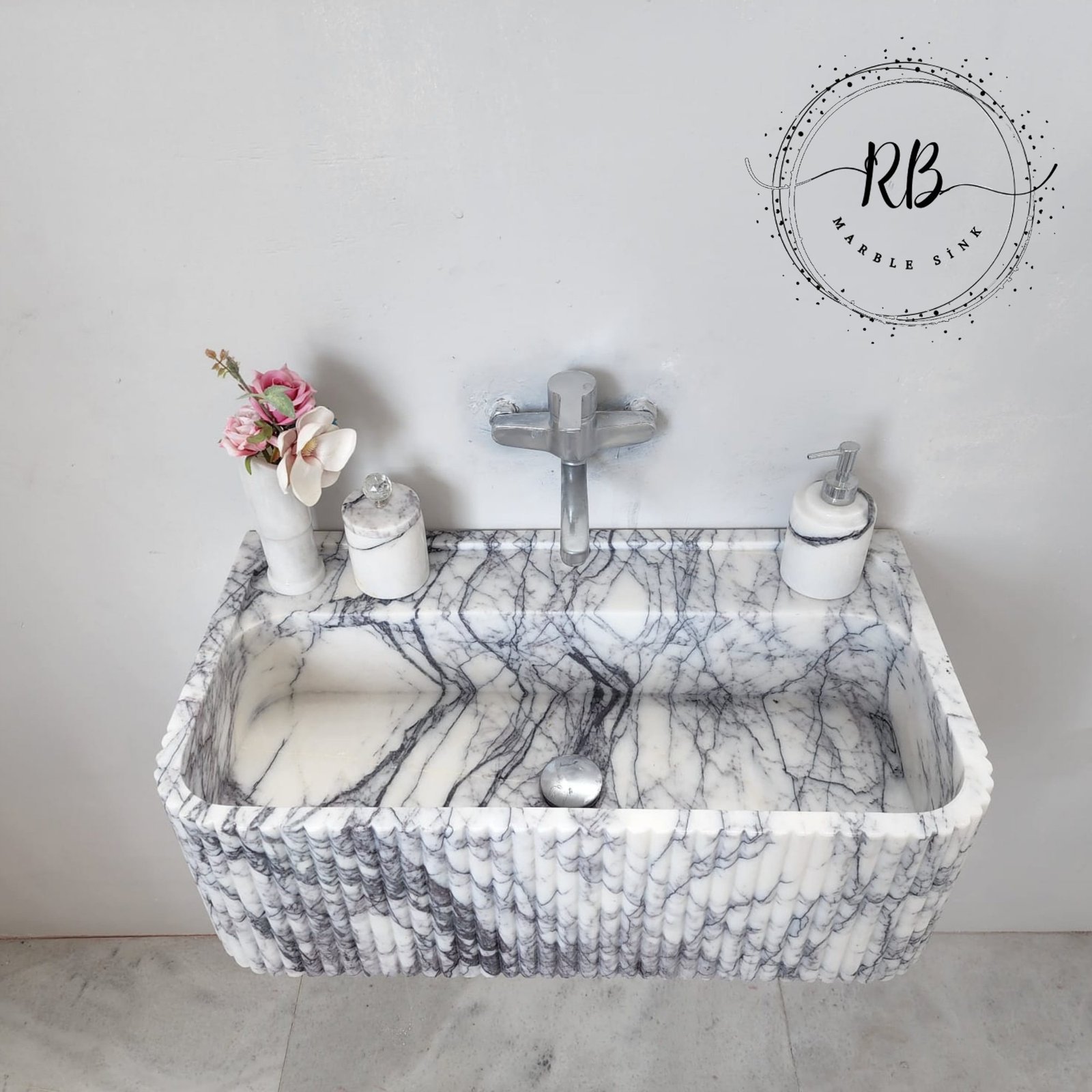 Lilac Mermer Lavabo – El Oyma Ribbed Kenarlı, Yuvarlatılmış Köşeli Duvar Tipi Banyo Lavabosu - Görsel 6