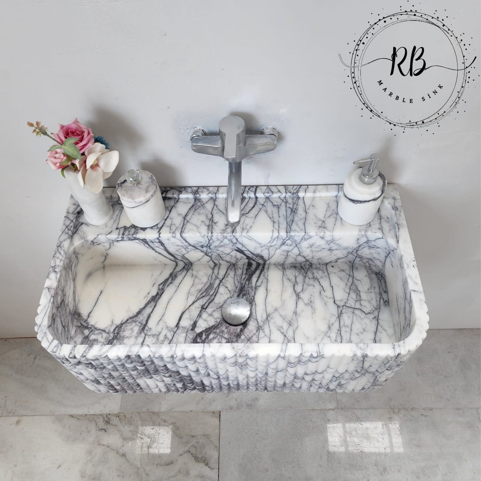 Lilac Mermer Lavabo – El Oyma Ribbed Kenarlı, Yuvarlatılmış Köşeli Duvar Tipi Banyo Lavabosu - Görsel 5