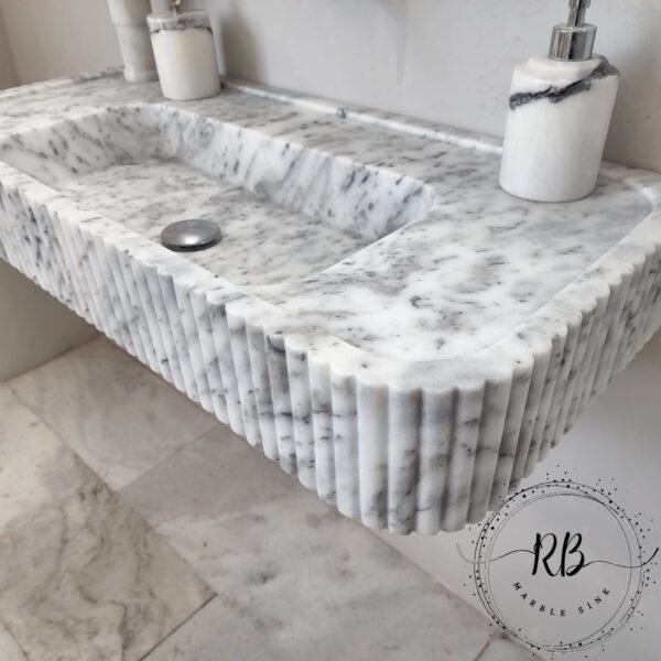 Carrara Beyaz Mermer Lavabo – El Oyması Duvara Monte Vanity
