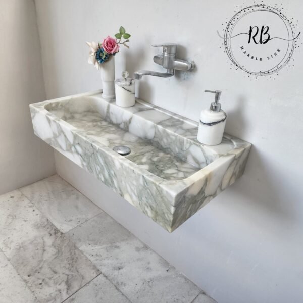 Calacatta Monet Mermer Lavabo – Duvara Monte Özel Üretim Banyo Vanity