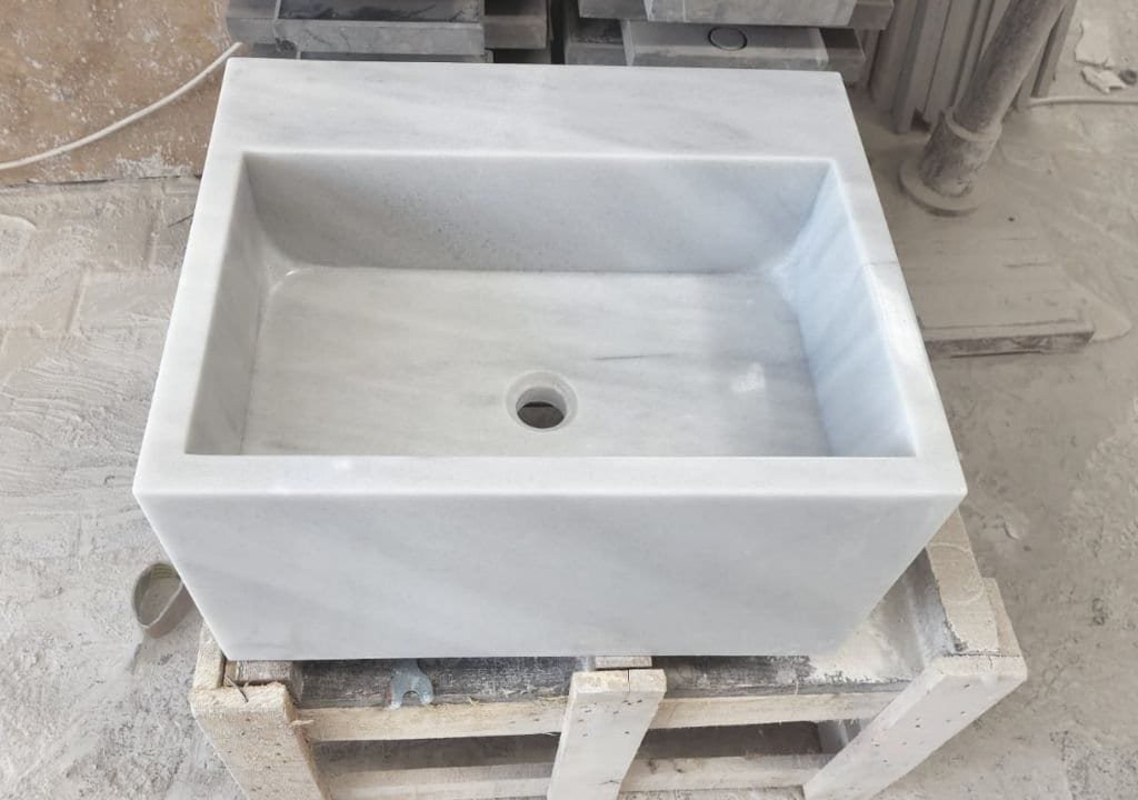 Carrara Beyaz Mermer Lavabo – Duvar Tipi (Floating) Minimalist Lüks Banyo Tezgahı (20") - Görsel 8