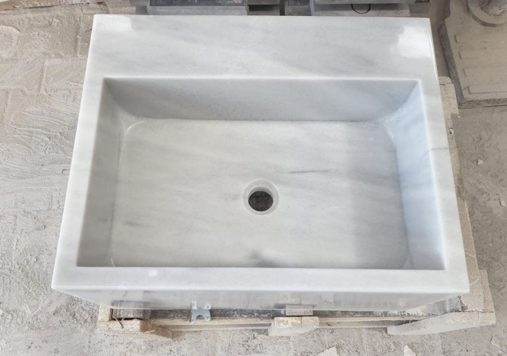 Carrara Beyaz Mermer Lavabo – Duvar Tipi (Floating) Minimalist Lüks Banyo Tezgahı (20") - Görsel 6