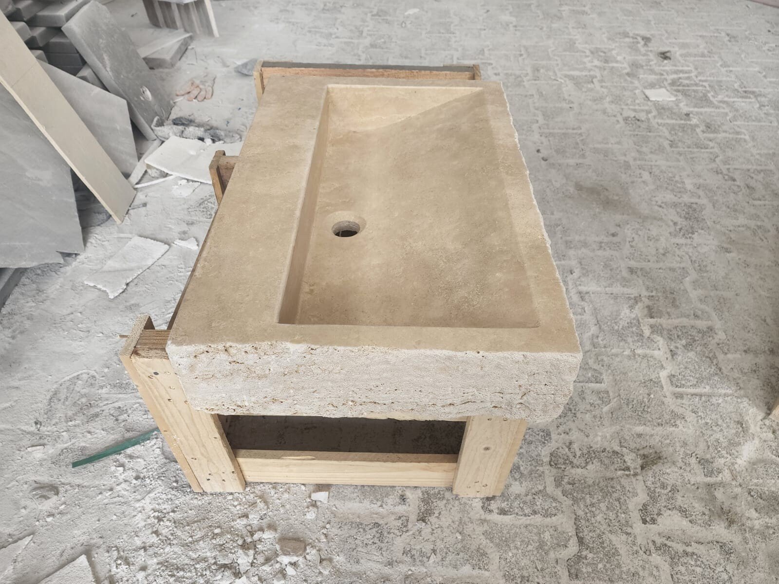 Traverten Mermer Lavabo – El Yapımı Rustic Vessel / Duvara Monte Sink - Görsel 7