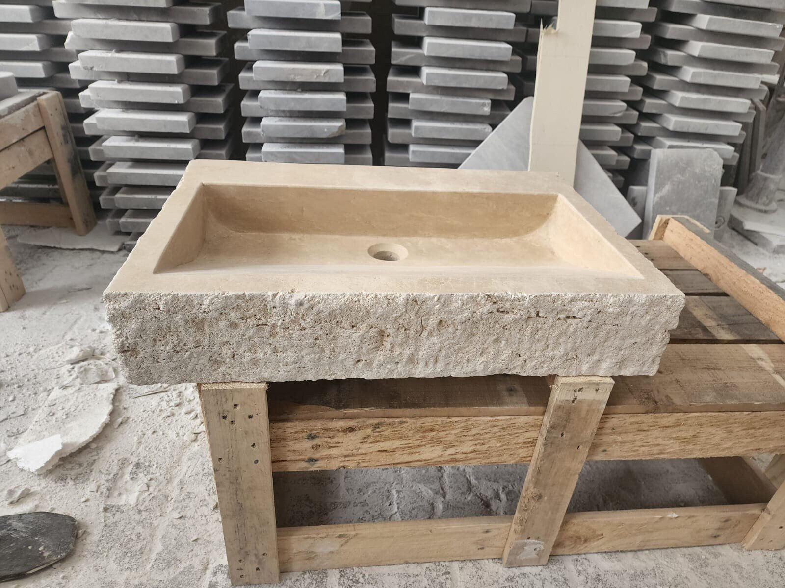 Traverten Mermer Lavabo – El Yapımı Rustic Vessel / Duvara Monte Sink - Görsel 8