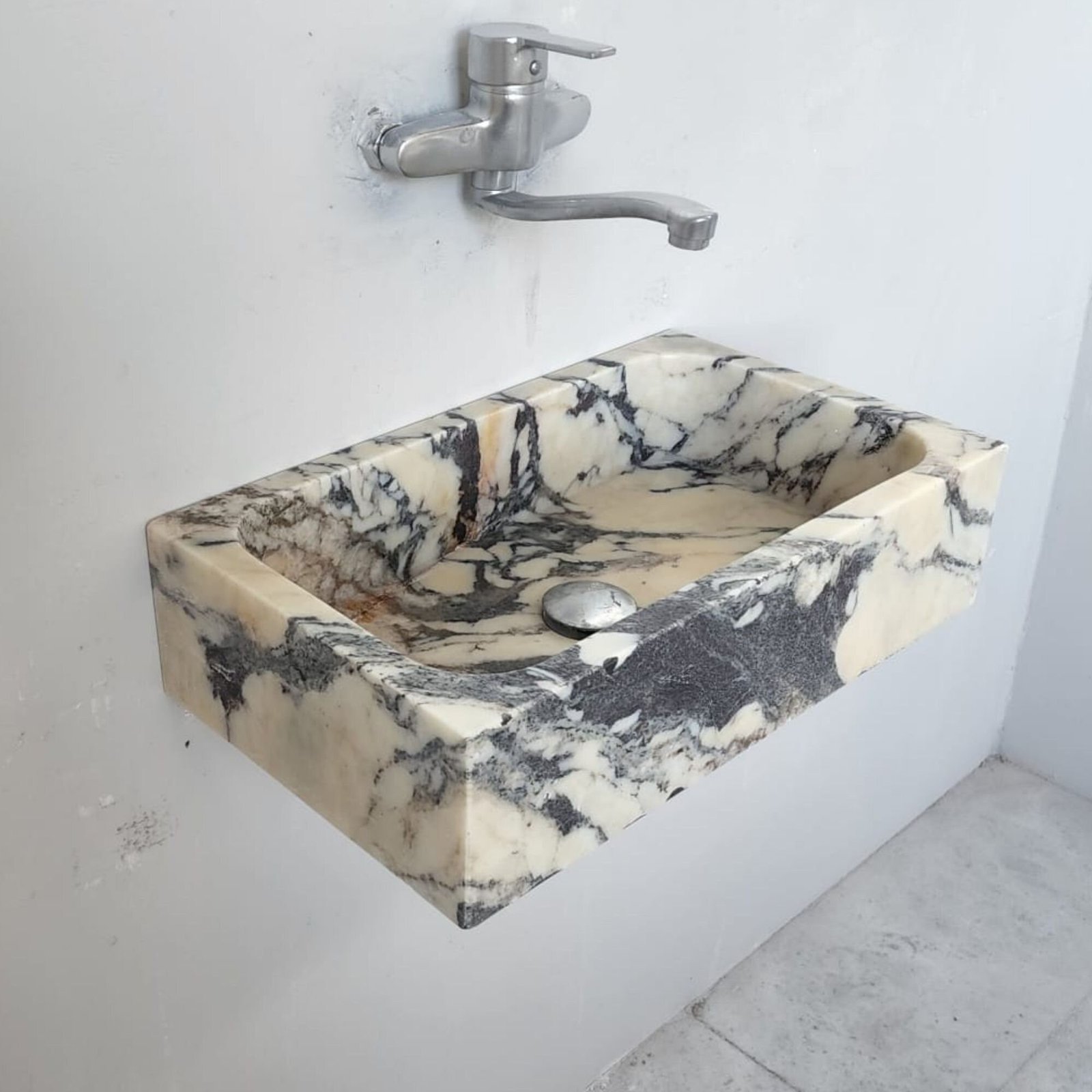 Calacatta Viola Mermer Lavabo – Kompakt Duvara Monte Doğal Taş Sink - Görsel 2