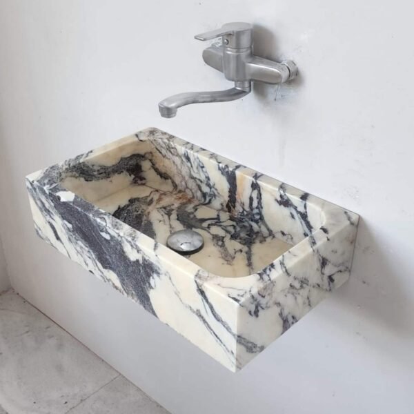 Calacatta Viola Mermer Lavabo – Kompakt Duvara Monte Doğal Taş Sink