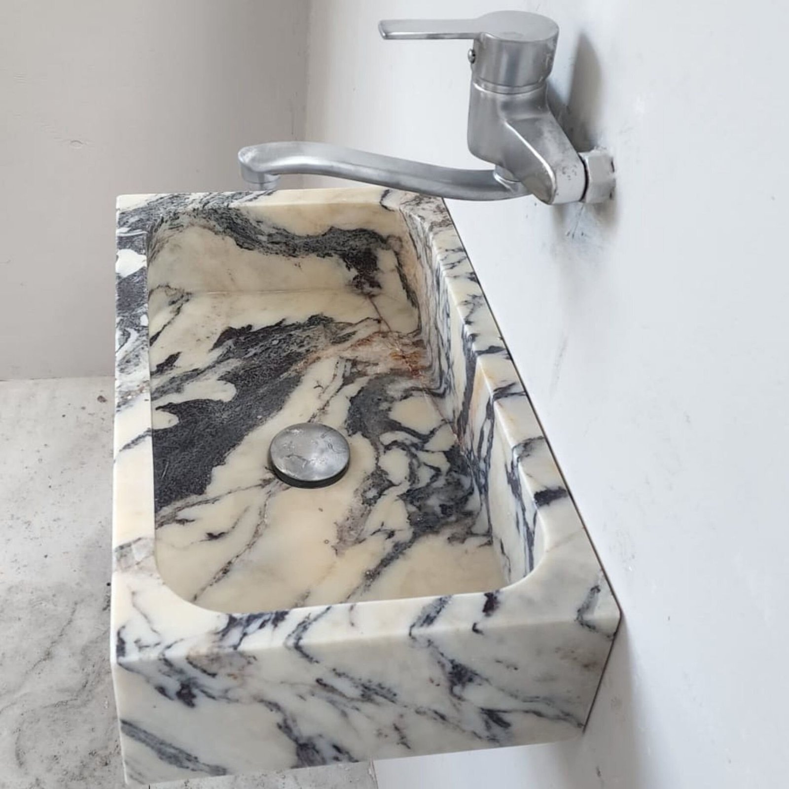 Calacatta Viola Mermer Lavabo – Kompakt Duvara Monte Doğal Taş Sink - Görsel 8