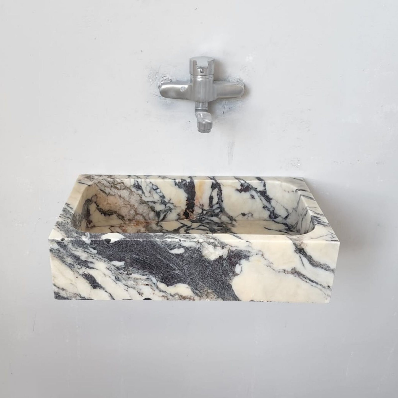 Calacatta Viola Mermer Lavabo – Kompakt Duvara Monte Doğal Taş Sink - Görsel 6