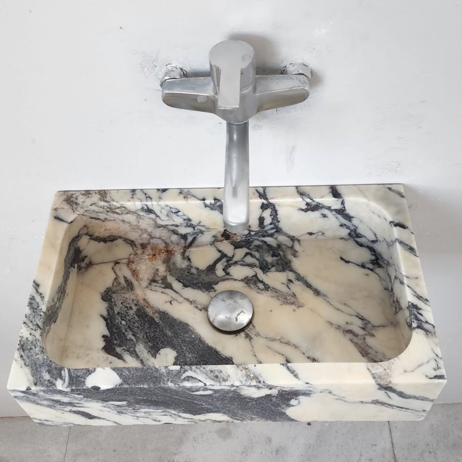 Calacatta Viola Mermer Lavabo – Kompakt Duvara Monte Doğal Taş Sink - Görsel 7