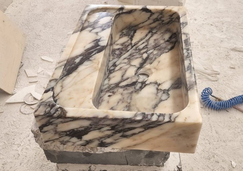 Calacatta Viola Mermer Lavabo – Duvara Monte Minimal Lüks Vanity Sink - Görsel 4