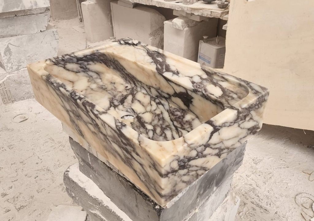 Calacatta Viola Mermer Lavabo – Duvara Monte Minimal Lüks Vanity Sink - Görsel 3