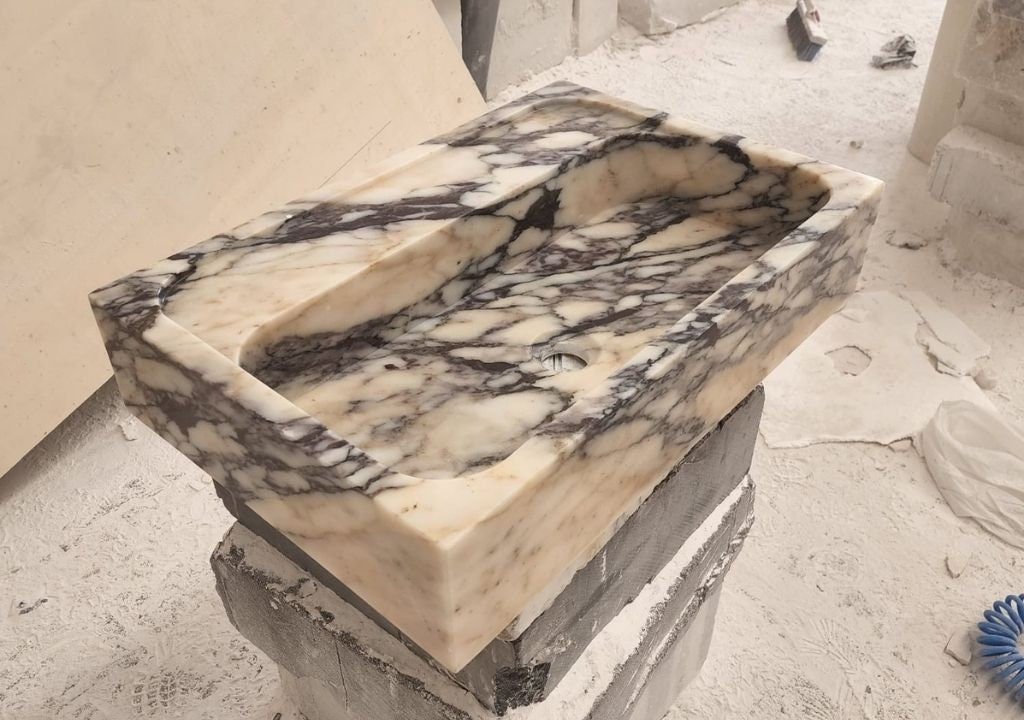 Calacatta Viola Mermer Lavabo – Duvara Monte Minimal Lüks Vanity Sink