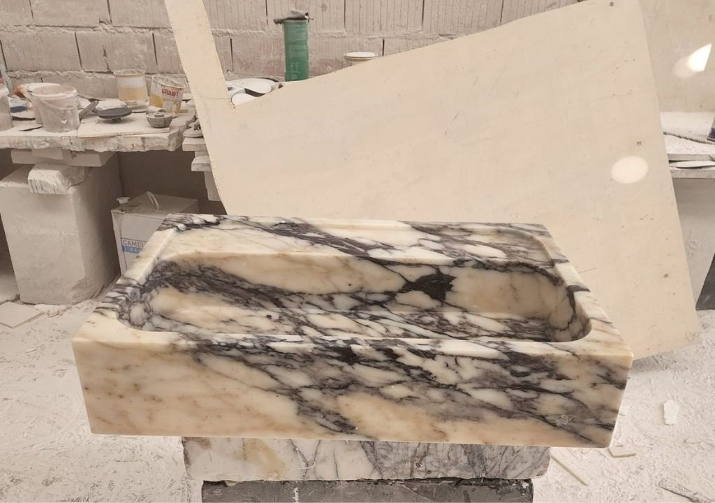Calacatta Viola Mermer Lavabo – Duvara Monte Minimal Lüks Vanity Sink - Görsel 8