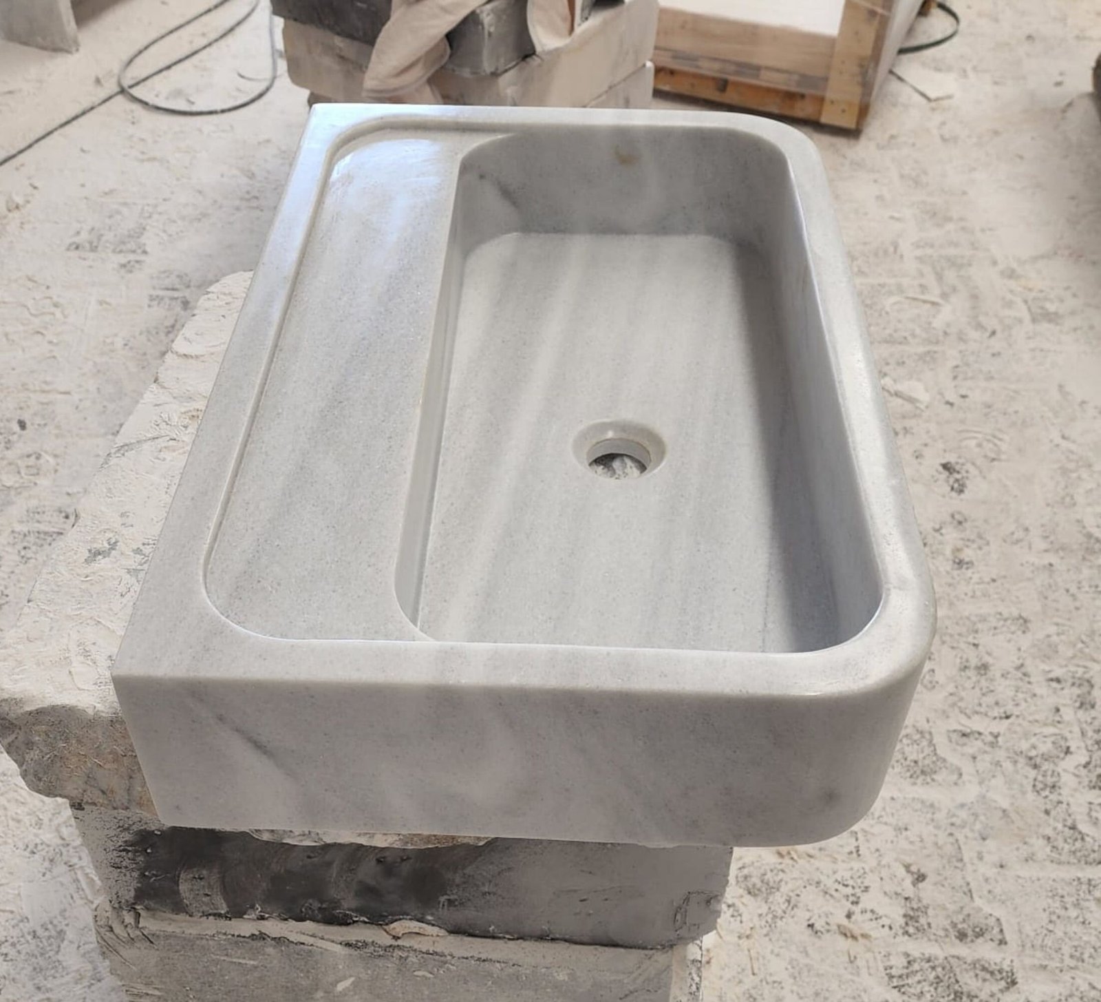 Carrara Mermer Lavabo – Dikdörtgen Form Tezgah Üstü Doğal Taş Vessel Sink (20") - Görsel 5