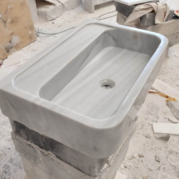 Carrara Mermer Lavabo – Dikdörtgen Form Tezgah Üstü Doğal Taş Vessel Sink (20")