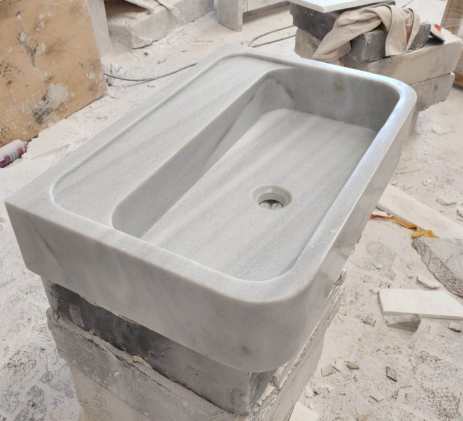 Carrara Mermer Lavabo – Dikdörtgen Form Tezgah Üstü Doğal Taş Vessel Sink (20")