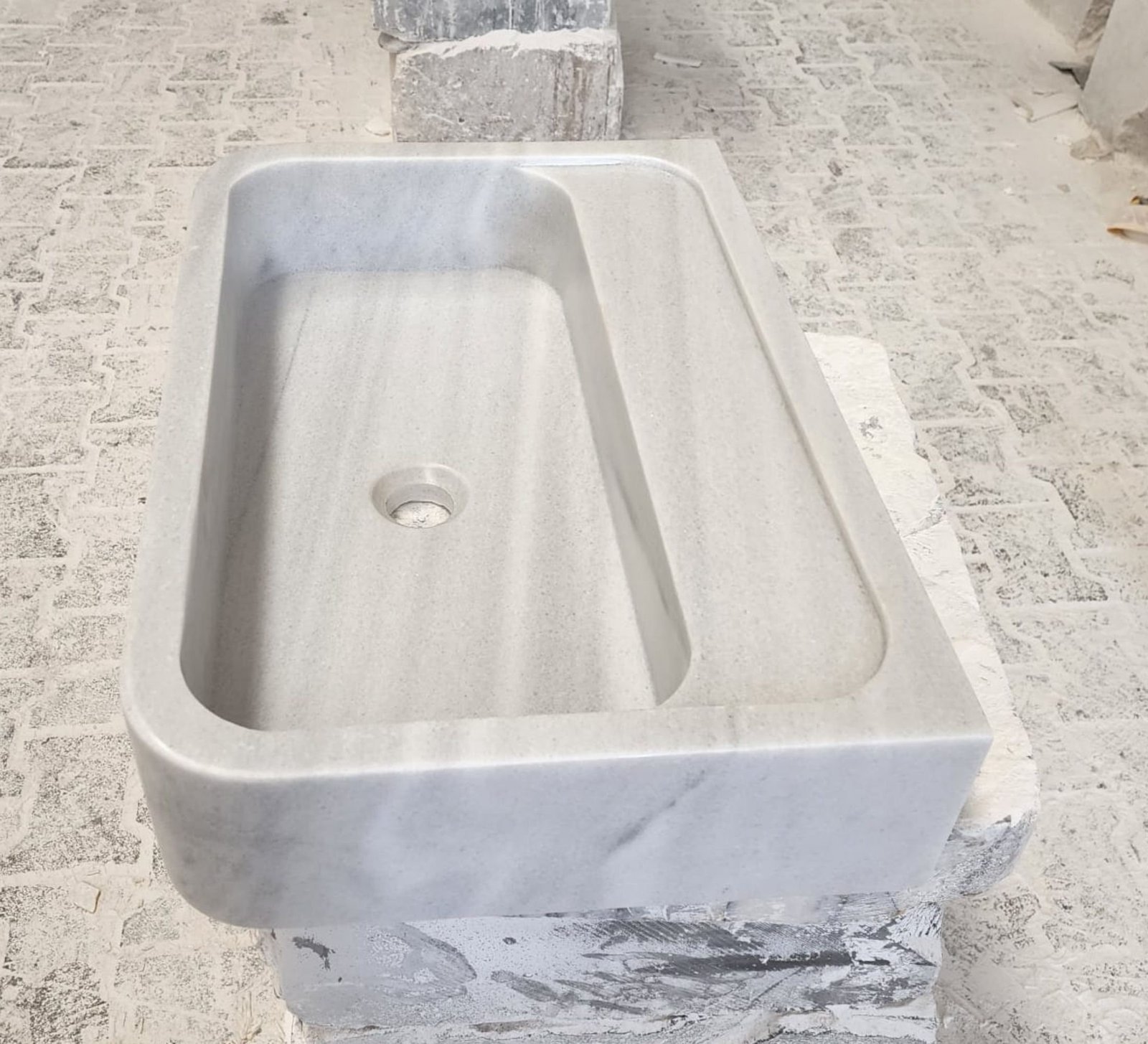 Carrara Mermer Lavabo – Dikdörtgen Form Tezgah Üstü Doğal Taş Vessel Sink (20") - Görsel 4