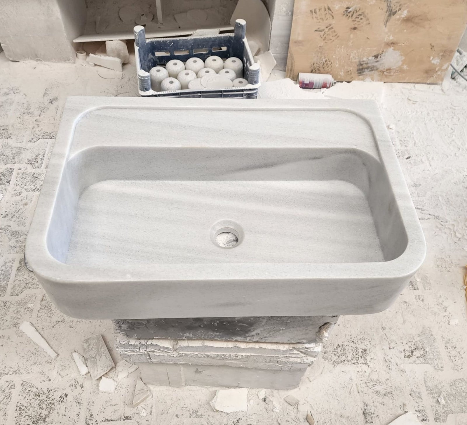 Carrara Mermer Lavabo – Dikdörtgen Form Tezgah Üstü Doğal Taş Vessel Sink (20") - Görsel 2