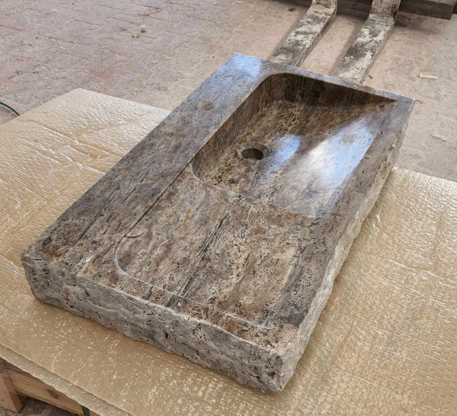 Silver Traverten Mermer Lavabo – El Oyma Duvara Monte Doğal Taş Basin - Görsel 5