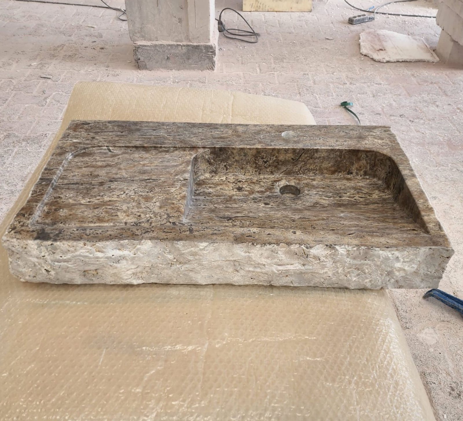 Silver Traverten Mermer Lavabo – El Oyma Duvara Monte Doğal Taş Basin - Görsel 7