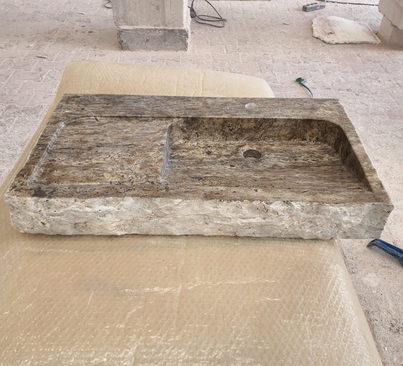 Silver Traverten Mermer Lavabo – El Oyma Duvara Monte Doğal Taş Basin - Görsel 8