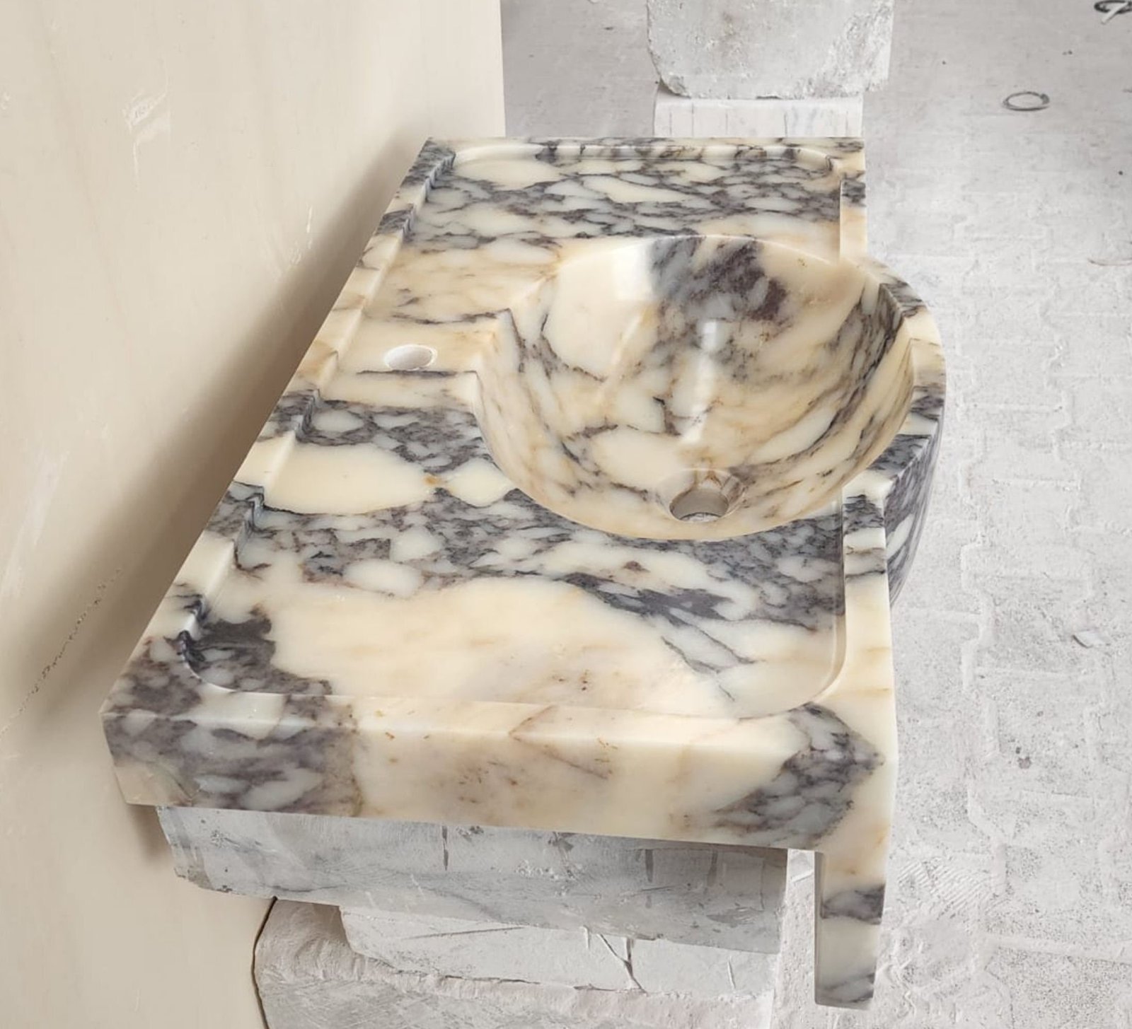 Calacatta Viola Mermer Lavabo – Duvara Monte Lüks Bathroom Sink - Görsel 6