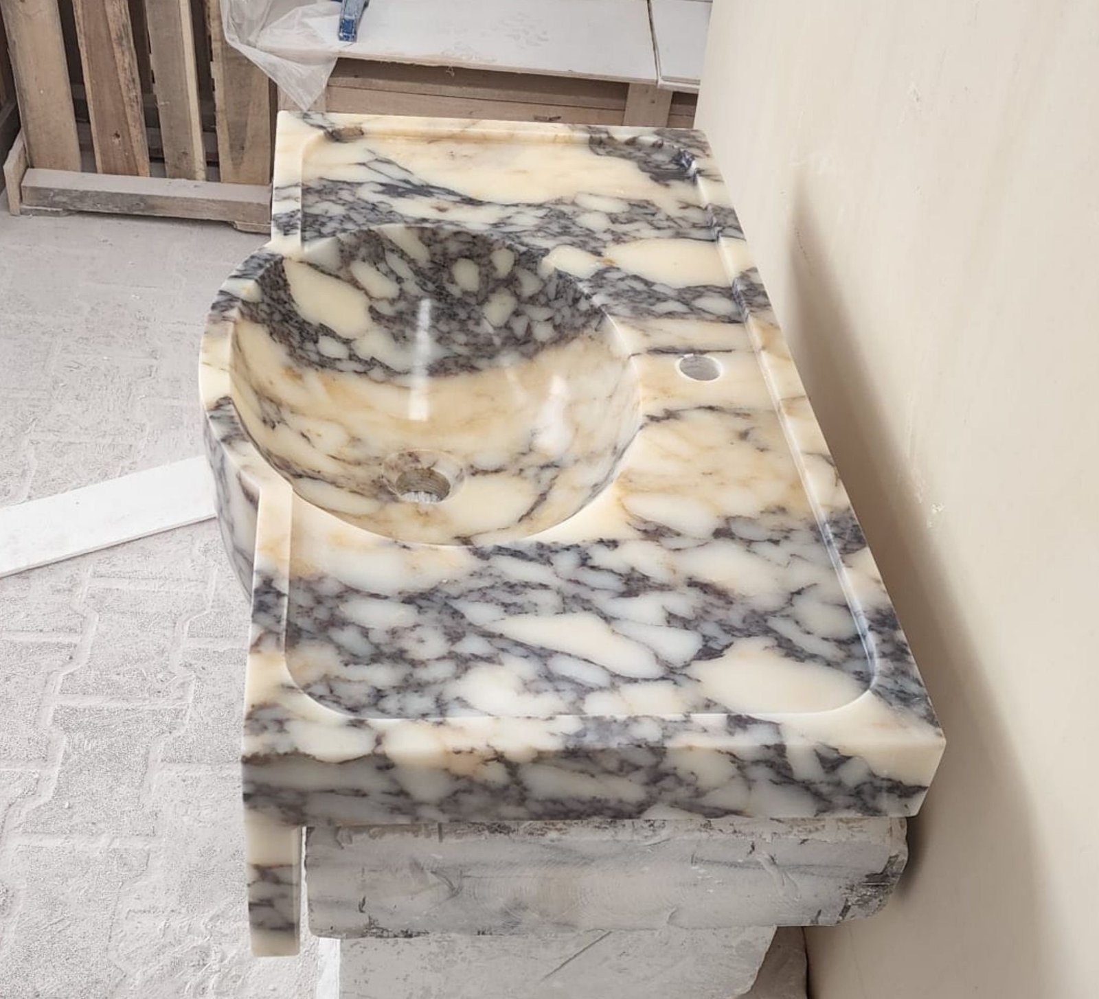 Calacatta Viola Mermer Lavabo – Duvara Monte Lüks Bathroom Sink - Görsel 7