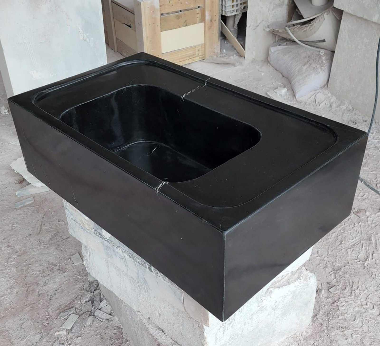 Nero Marquina Siyah Mermer Lavabo – El Yapımı Duvara Monte Modern Vessel - Görsel 2