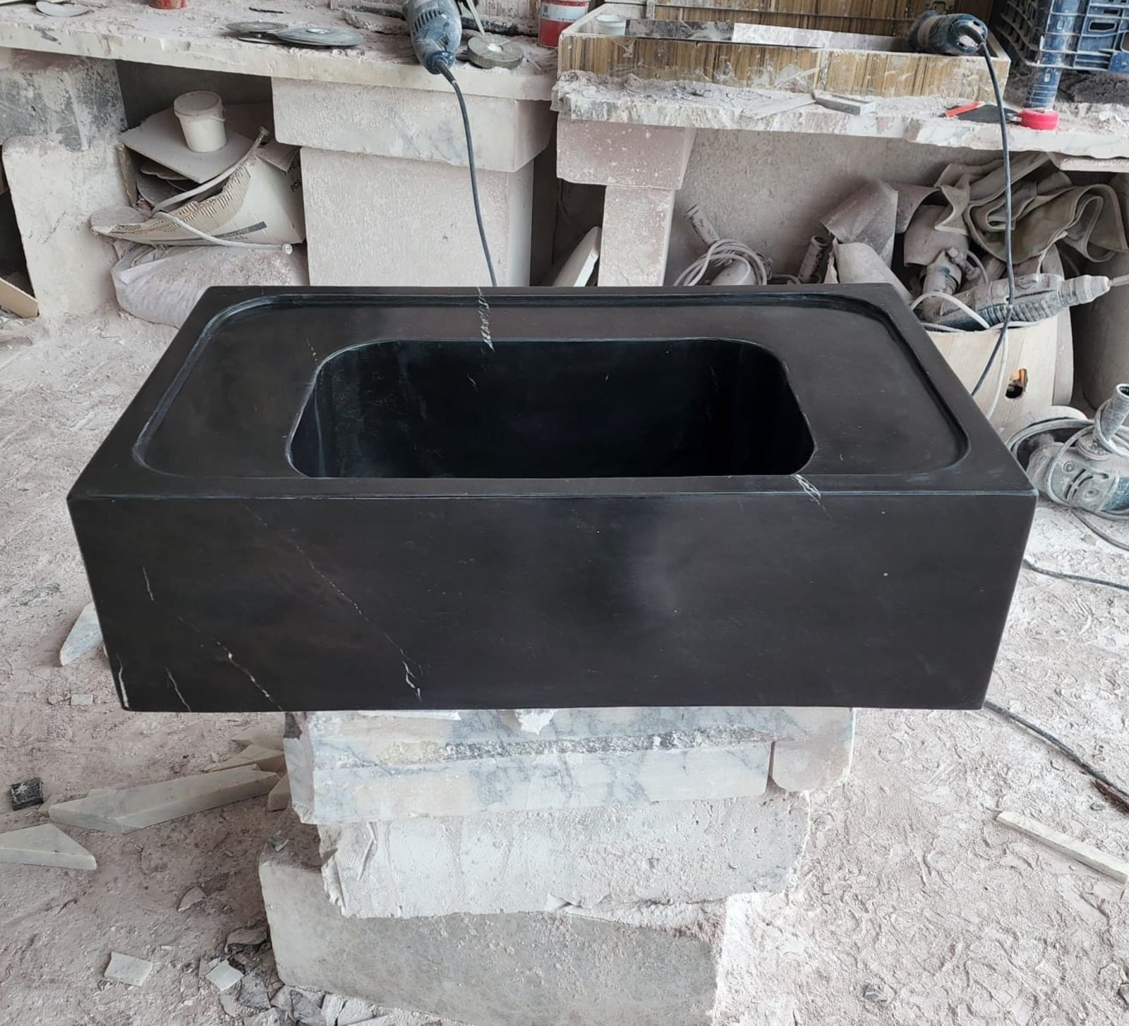 Nero Marquina Siyah Mermer Lavabo – El Yapımı Duvara Monte Modern Vessel - Görsel 5