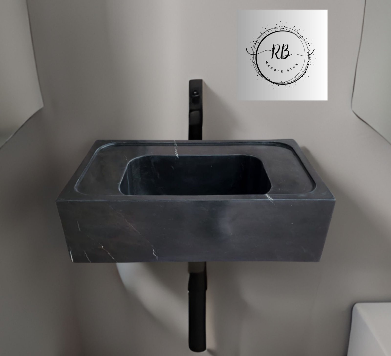 Nero Marquina Siyah Mermer Lavabo – El Yapımı Duvara Monte Modern Vessel - Görsel 4