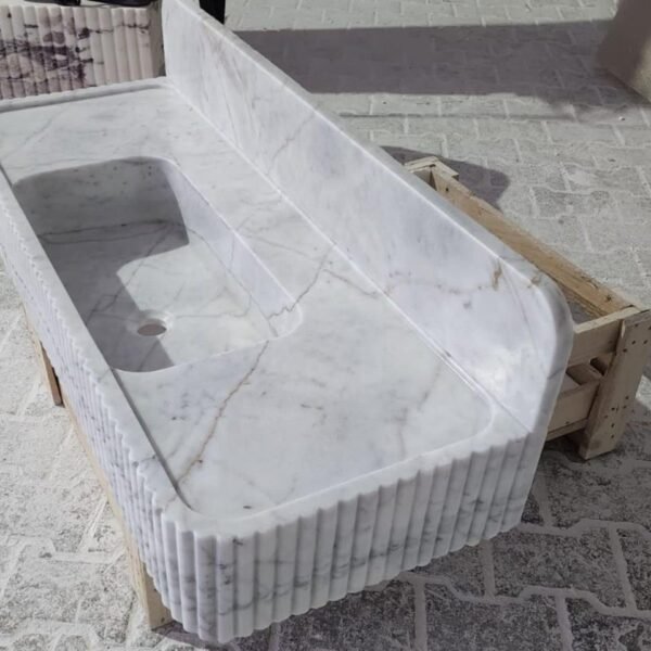 Carrara Mermer Lavabo – Ribbed Ön Yüzeyli Duvara Monte Modern Vanity