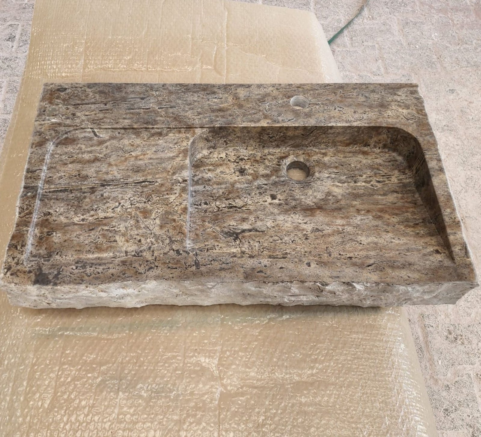 Silver Traverten Mermer Lavabo – El Oyma Duvara Monte Doğal Taş Basin - Görsel 2
