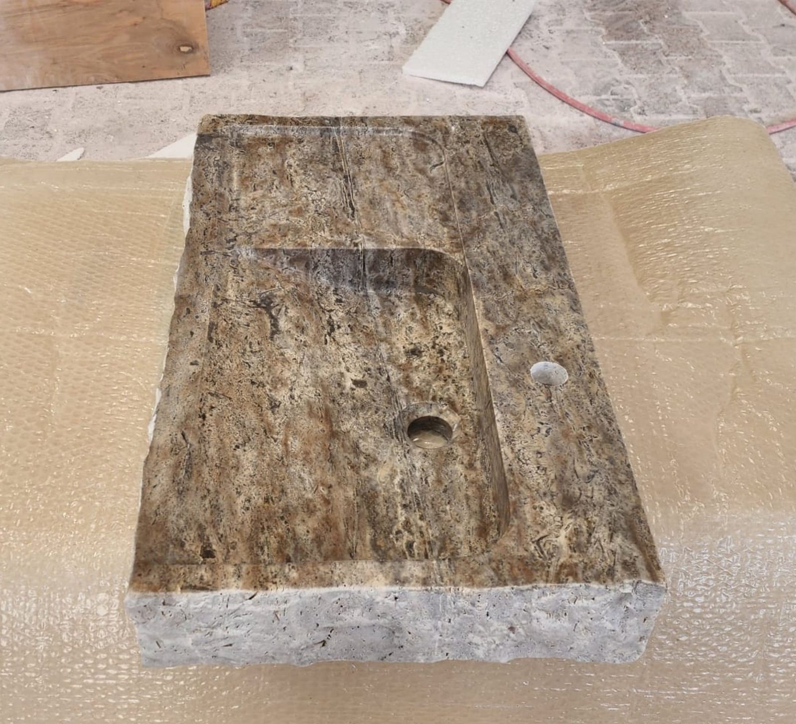 Silver Traverten Mermer Lavabo – El Oyma Duvara Monte Doğal Taş Basin - Görsel 4