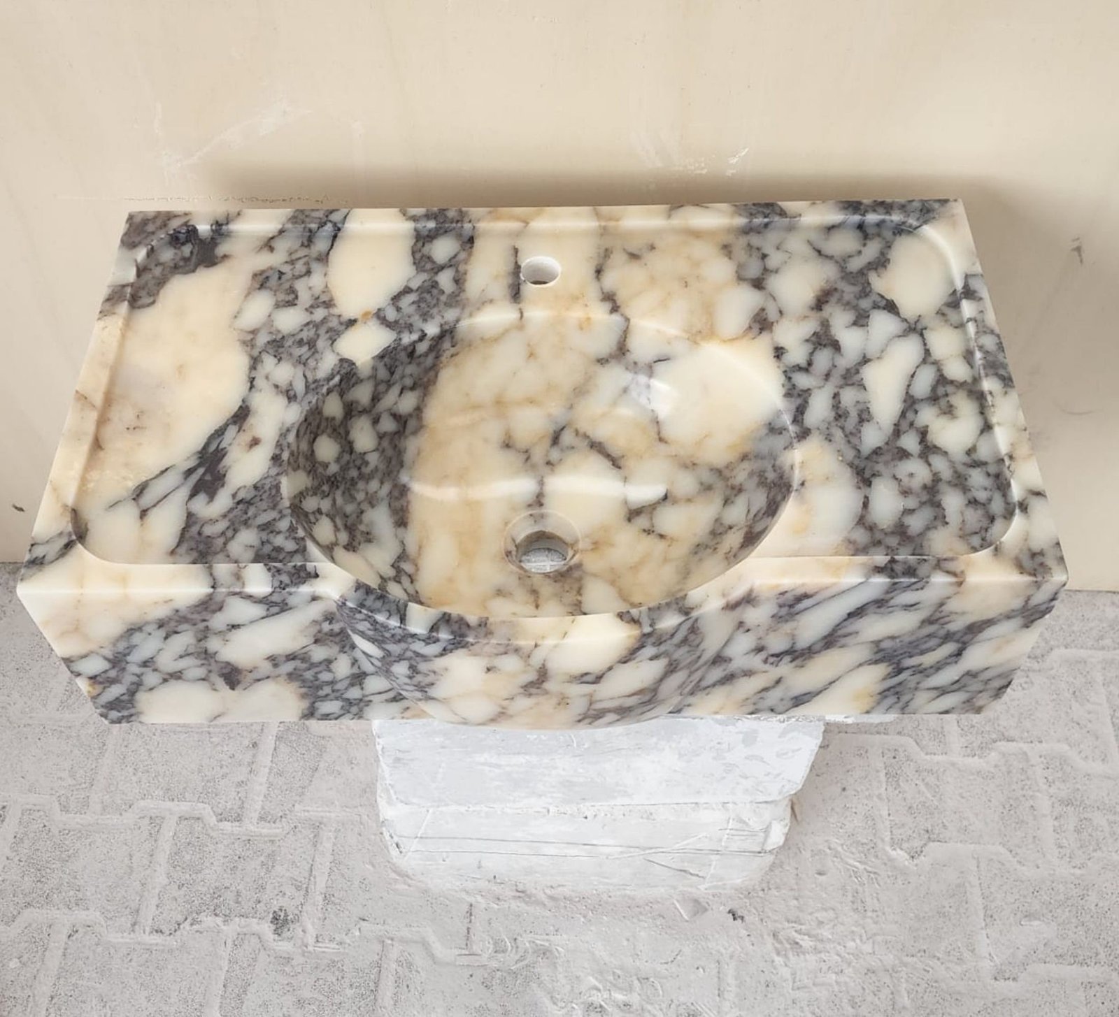 Calacatta Viola Mermer Lavabo – Duvara Monte Lüks Bathroom Sink - Görsel 3