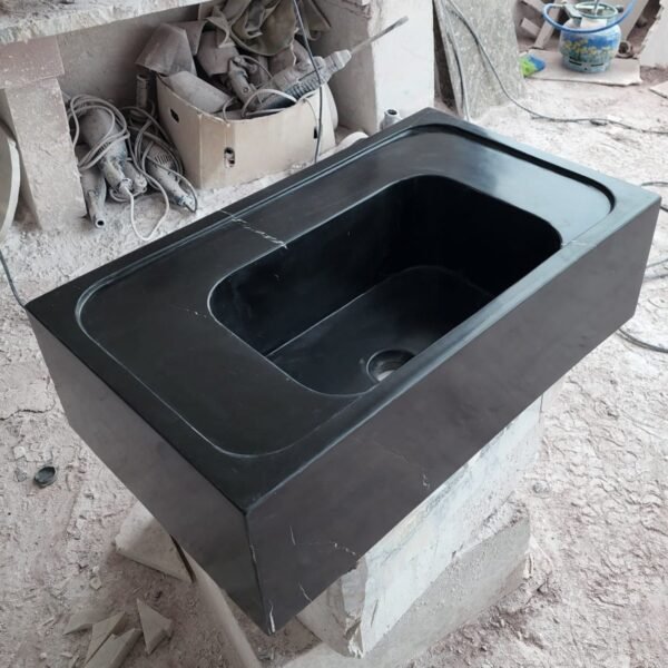 Nero Marquina Siyah Mermer Lavabo – El Yapımı Duvara Monte Modern Vessel