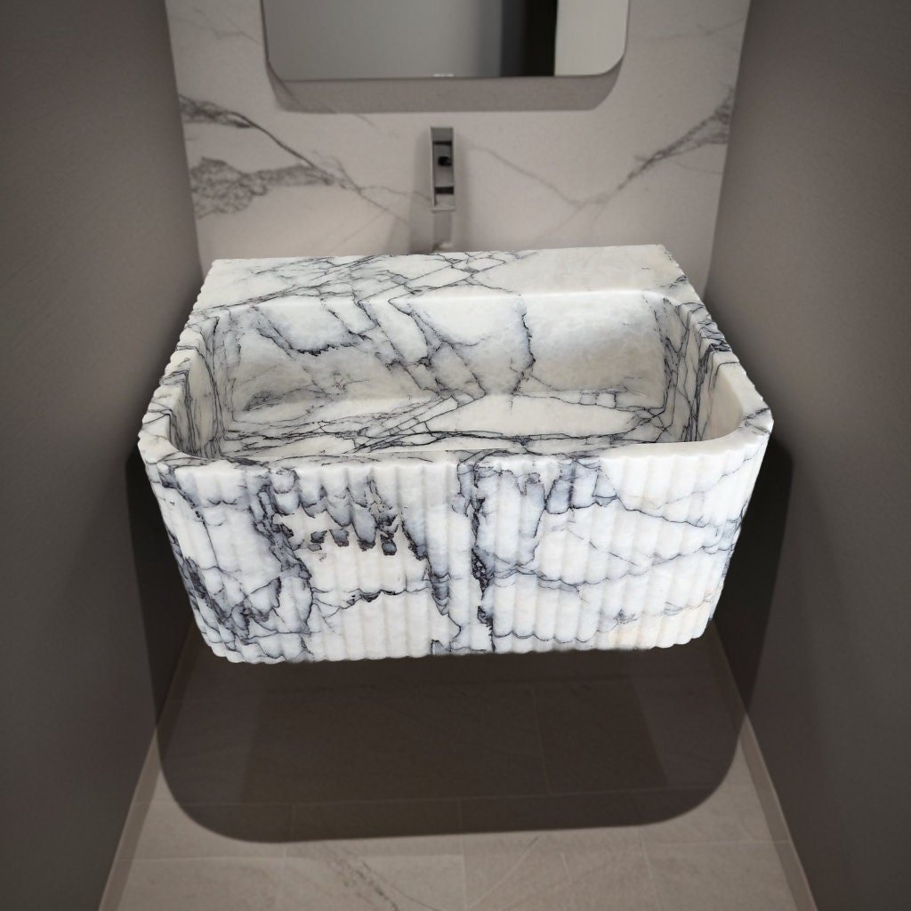 Lilac Mermer Lavabo – El Oyma Duvara Monte Dikdörtgen Bathroom Sink - Görsel 2