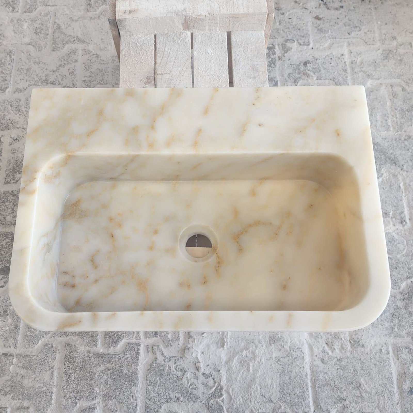 Calacatta Gold Mermer Lavabo – Dikdörtgen Parlak Yüzey Modern Vanity - Görsel 7