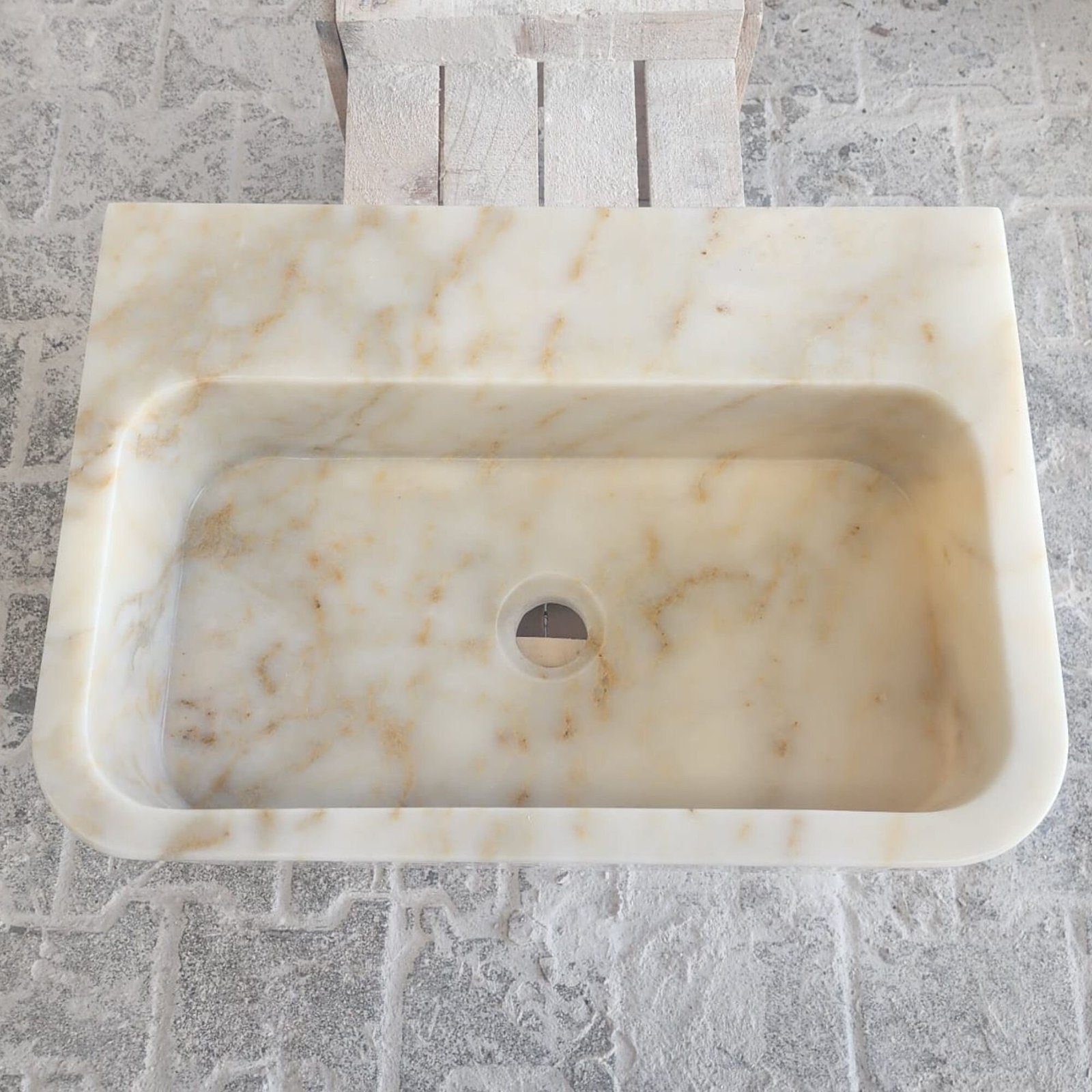 Calacatta Gold Mermer Lavabo – Dikdörtgen Parlak Yüzey Modern Vanity - Görsel 3